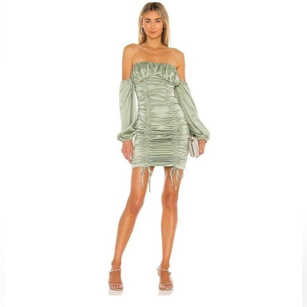 MAJORELLE Farren Ruched Mini Dress Sage Green Revolve size  Small